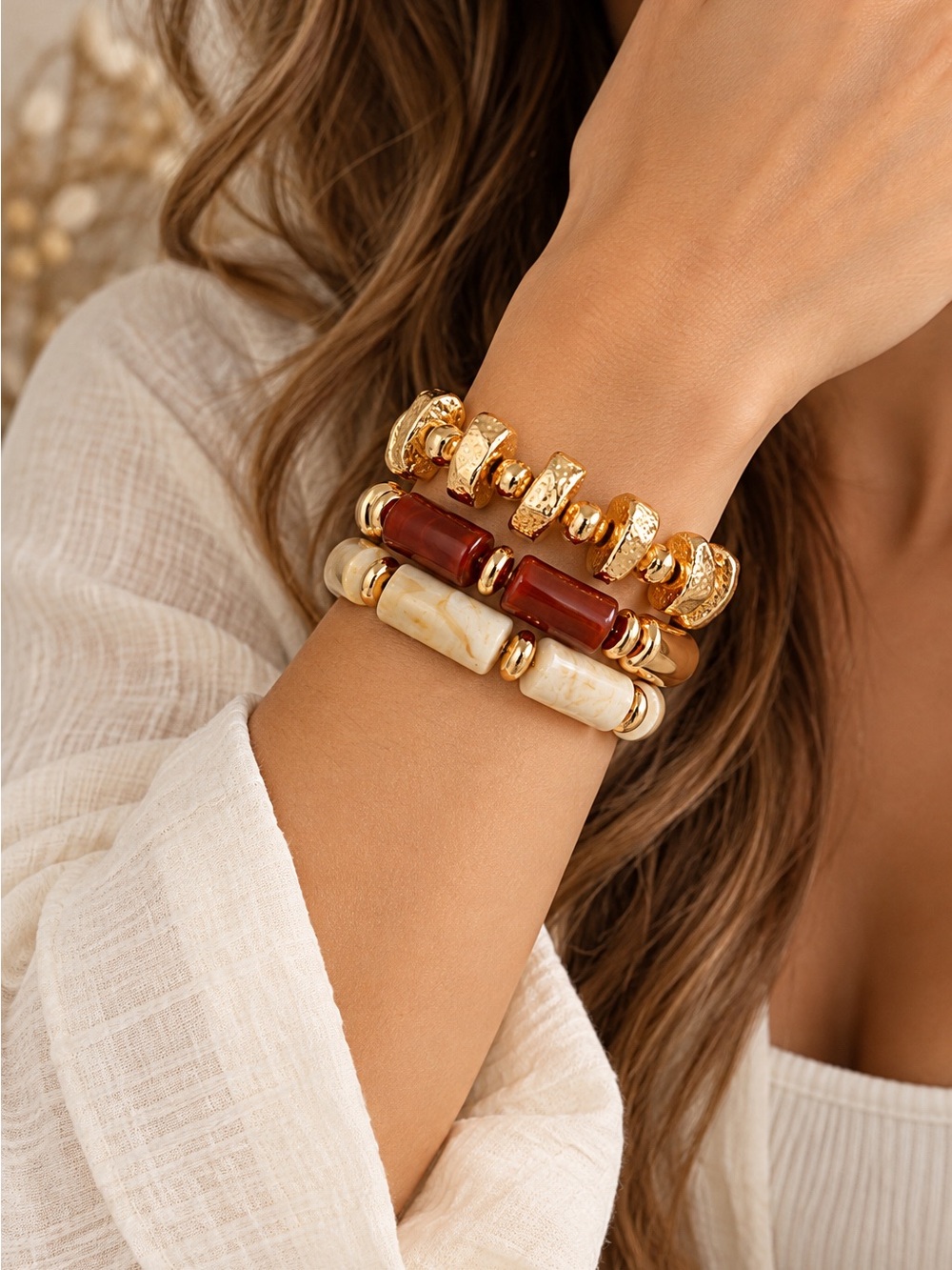 Gold Tone Chunky Bracelet Set